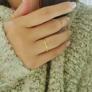 Gold Thin Band, Gold Plated Sterling Silver Ring, 2mm Twisted Ring, Women Simple